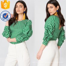 Vert et blanc rayé trois-quarts longueur manches ouvert dos blouse fabrication en gros de mode femmes vêtements (TA0039B)